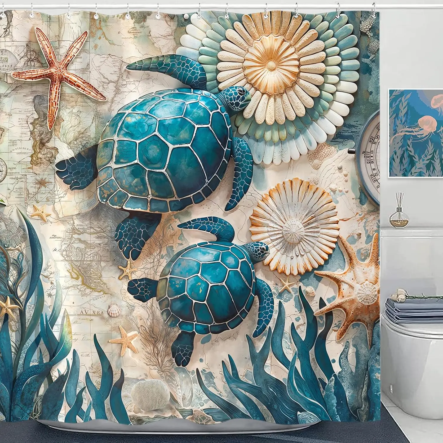 

Декоративная шторка для душа с морскими черепахами, красочная, в морском стиле, для ванной комнаты, в морском стиле, для дома