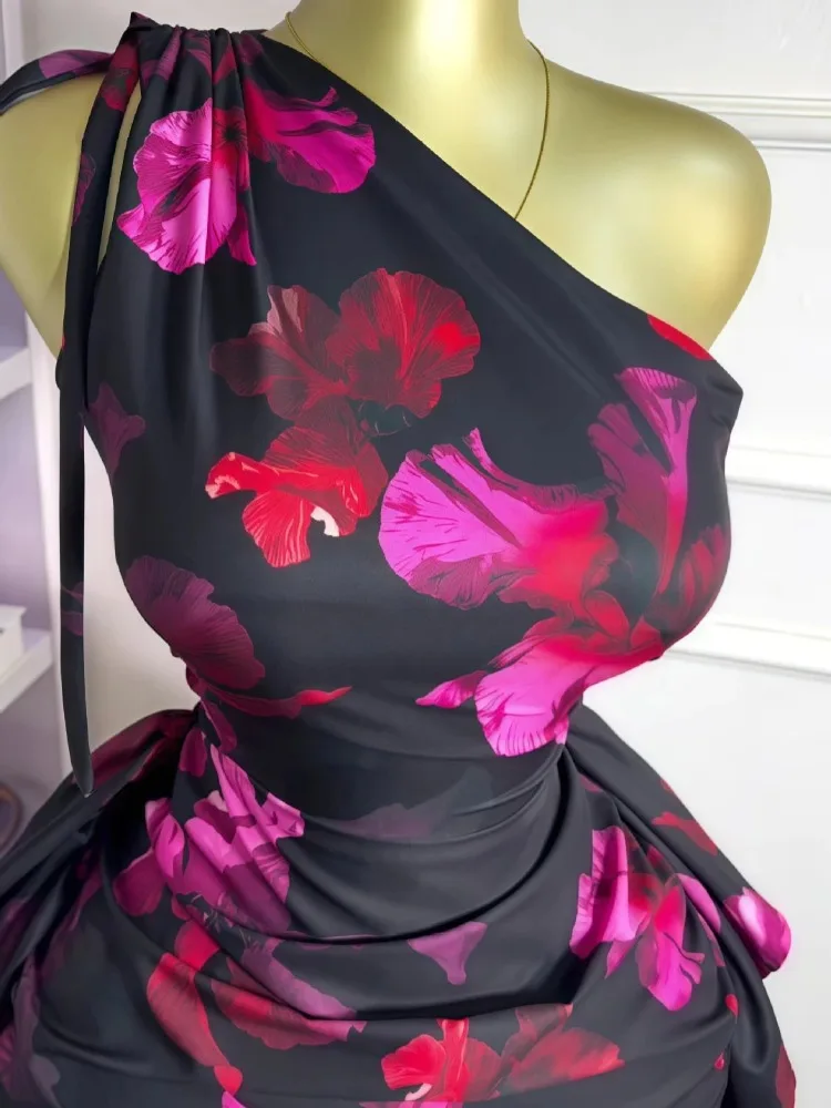 女性用花柄プリントワンショルダースリーブレススタックドシャー - Midi Skirt Floral のレビューと価格