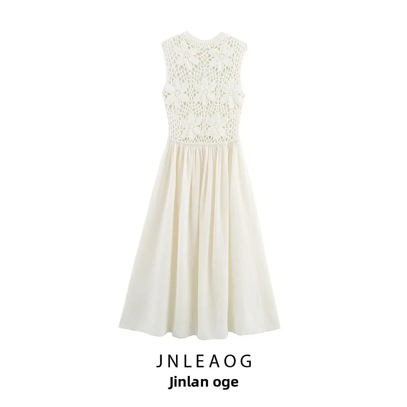 우아한 꽃 자수 드레스 JNLEAOG 가을 새로운 스타일 여성 패션 소규모 공연 디자인 패치워크 여름 드레스