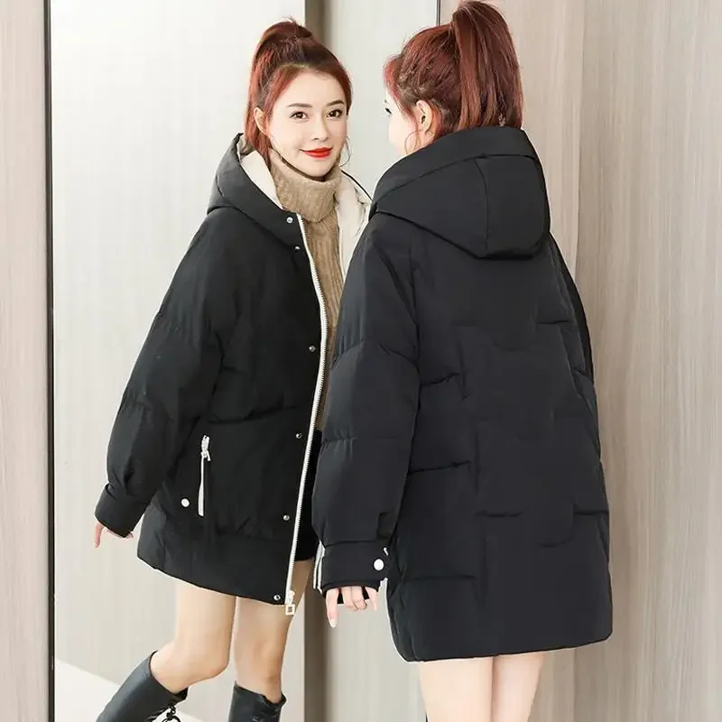 Women's Hooded Down Jacket 2022 New Winter Thick Padded Jacket Women's Coat Windbreaker Women's Motorcycle Down Jacket