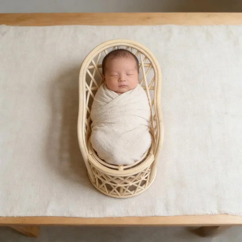 1pc Indonesia- Sourced Rattan Bench Newborn Studio Shoot Growth Record Props Practical Posing Photography Furniture for Baby Use view 6