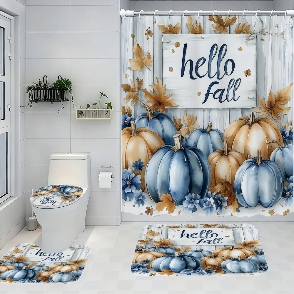 

Harvest Pumpkin Bathroom Four-piece Set - Avant-garde Waterproof Shower Curtain, creating a complete bathroom kit