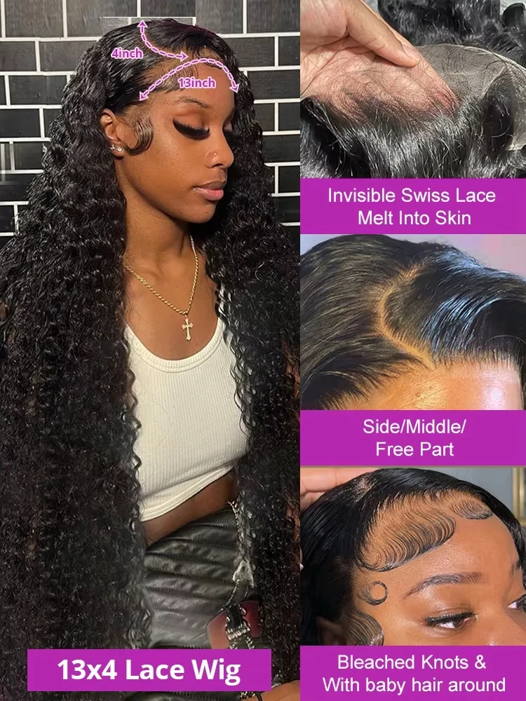 42 بوصة 13x6 HD الدانتيل الشفاف الجبهة باروكة من شعر طبيعي للنساء السود شعر مستعار مجعد قبل قطعها موجة عميقة موجة المياه الباروكات الأمامية #3