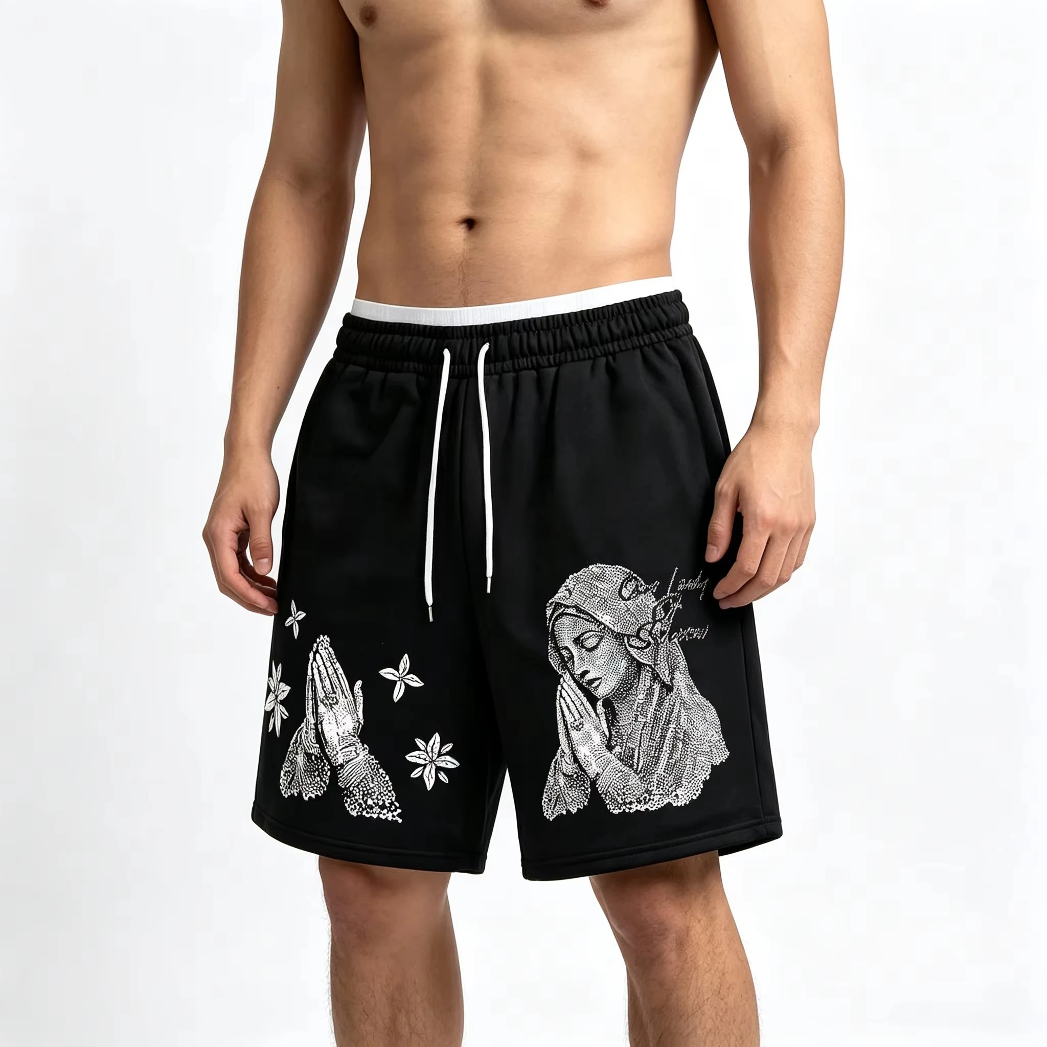 Virgin Mary Cross Print Shorts Quick Dry Athletic Training Short Pants Suitable for Daily Wear and Training Fashion Shorts Y2K