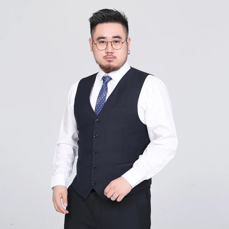 Plus Size 8XL 9XL Suit Vest Men\'s V-neck Sleeveless Vests Coat Blue and Black Can Choose S-7XL Very Cool Waistcoat for Fat Men