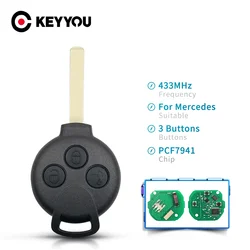 KEYYOU Car Remote Key 433Mhz ID46 Chip Fit 3 Buttons For Mercedes-Benz Smart Smart Fortwo 451 2007 2008 2009 2010 2011 2012 2013