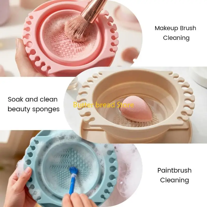 W89C Foldable Silicone Paint Brush Washer With Drying Rack Portable Brush Cleaning Container For Acrylic Watercolor Painting