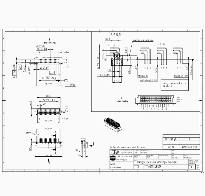 09233486951 HARTING 2A48-pin male connector Wave soldering wiring angle