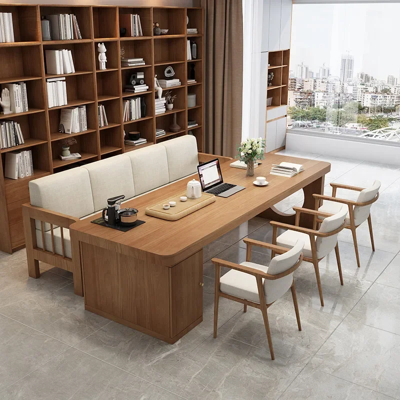 Solid wood living room large long desk tea table integrated dual-purpose double learning painting and calligraphy table simple