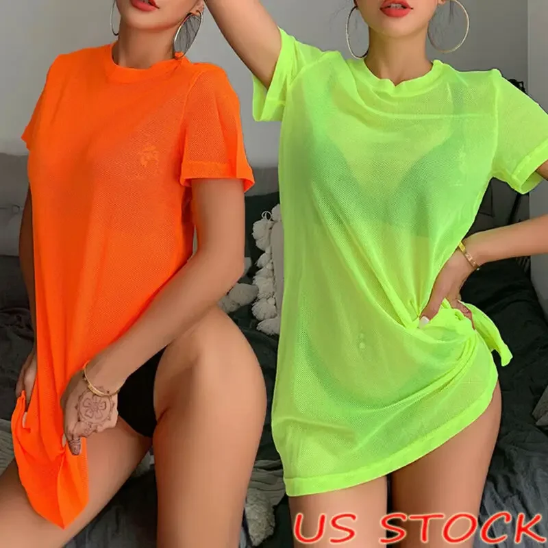 

Women's Sheer Bikini Cover Up Swimwear Swim Bathing Suit Summer Beach Mini Dress ropa de playa mujer vestidos playeros