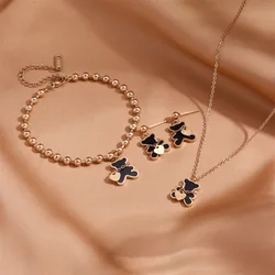 Bear Jewelry Stainless Steel Necklace Bracelet Earring Set Black Seashells Fashion Jewelry Accessories