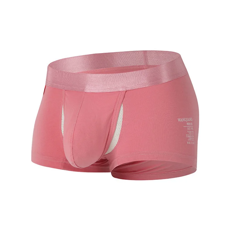 1PC Men Boxer Briefs Cotton Open Front Shorts Panties U Bulge Pouch Breathable Mid Waist Underwear