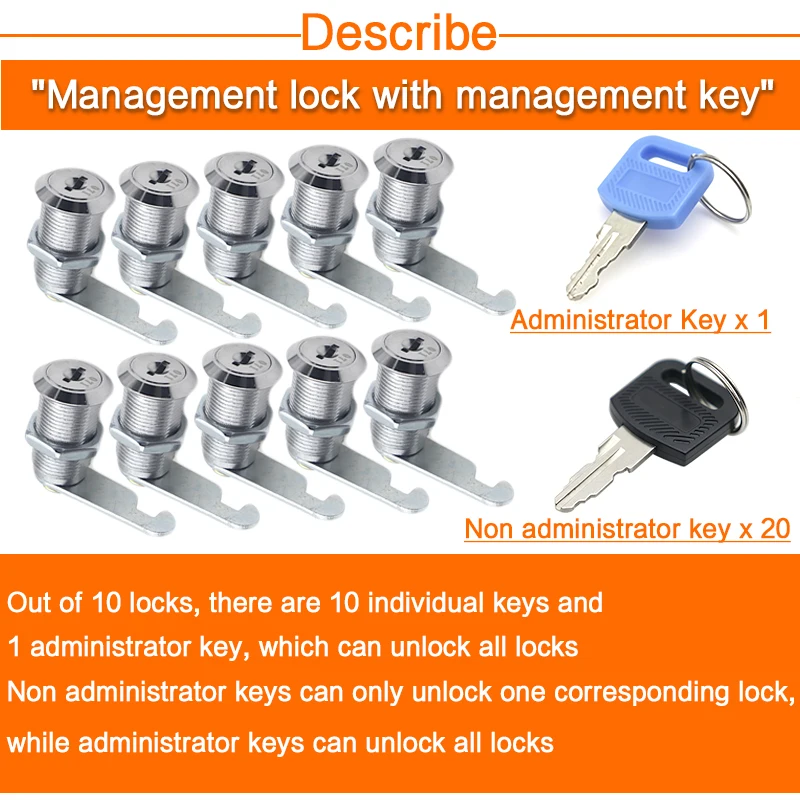 10Pcs 16/20/25/30mm Master Key Lock Mailbox Lock for File Cabinet Tool Box Locker Cam Lock with 2 Administrator Key