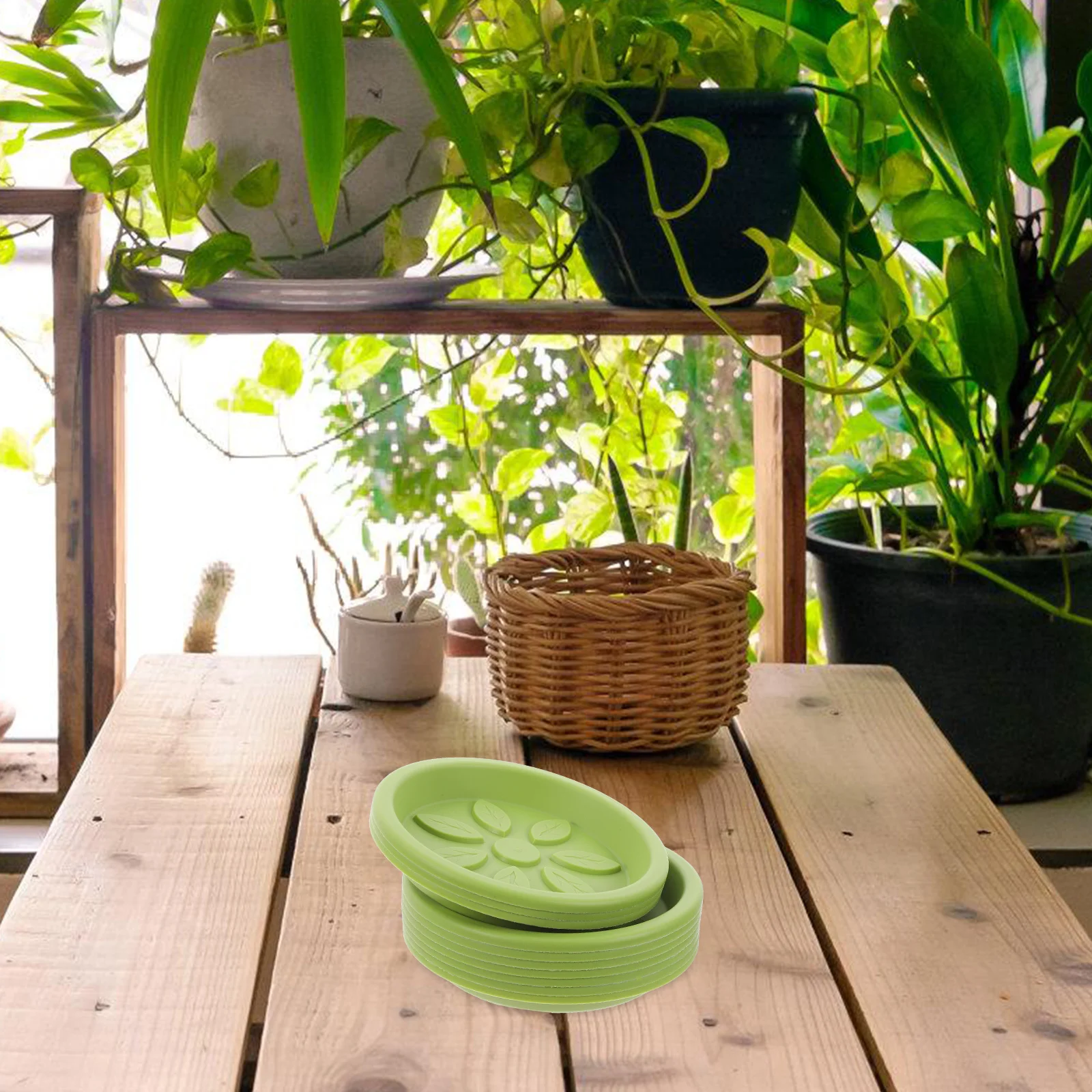 

10Pcs Round Plant Pot Trays Creative Leaf Pattern Saucer for Indoor Outdoor Use Flowerpot Water Drip Tray Garden Saucer