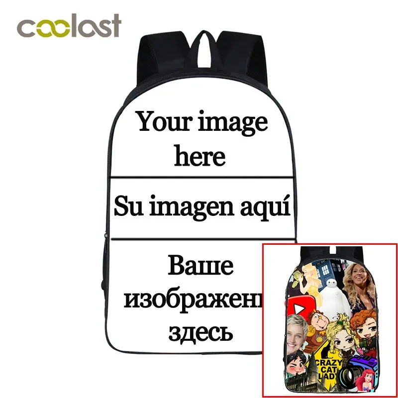 

Customize the Image Logo Backpack Women Men Travel Bags Compass Children School Bags Boys Girls Book Bag kids Gift Backpacks