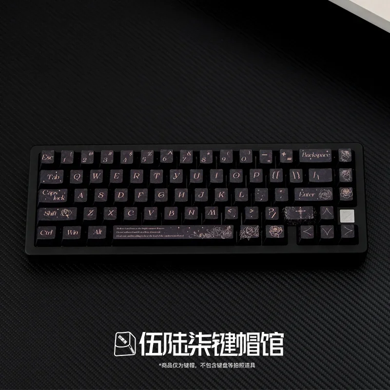 Black Rose Keycap Original Height PBT Full Five-Sided Sublimation Adaptation 61/87/104/980 Mechanical Keyboard