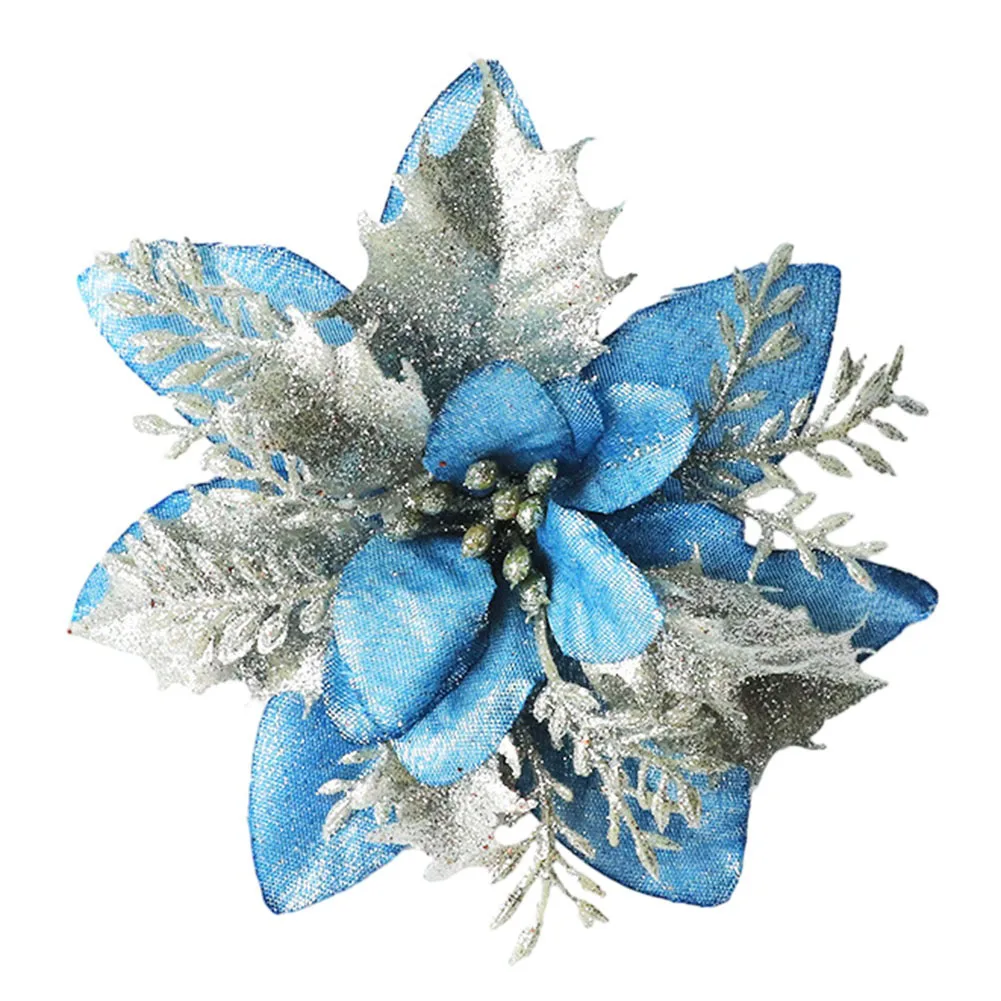Glitter ดอกไม้คริสต์มาสประดิษฐ์ Poinsettia ดอกไม้ Xmas Tree เครื่องประดับ Navidad ตกแต่งคริสต์มาส 2025