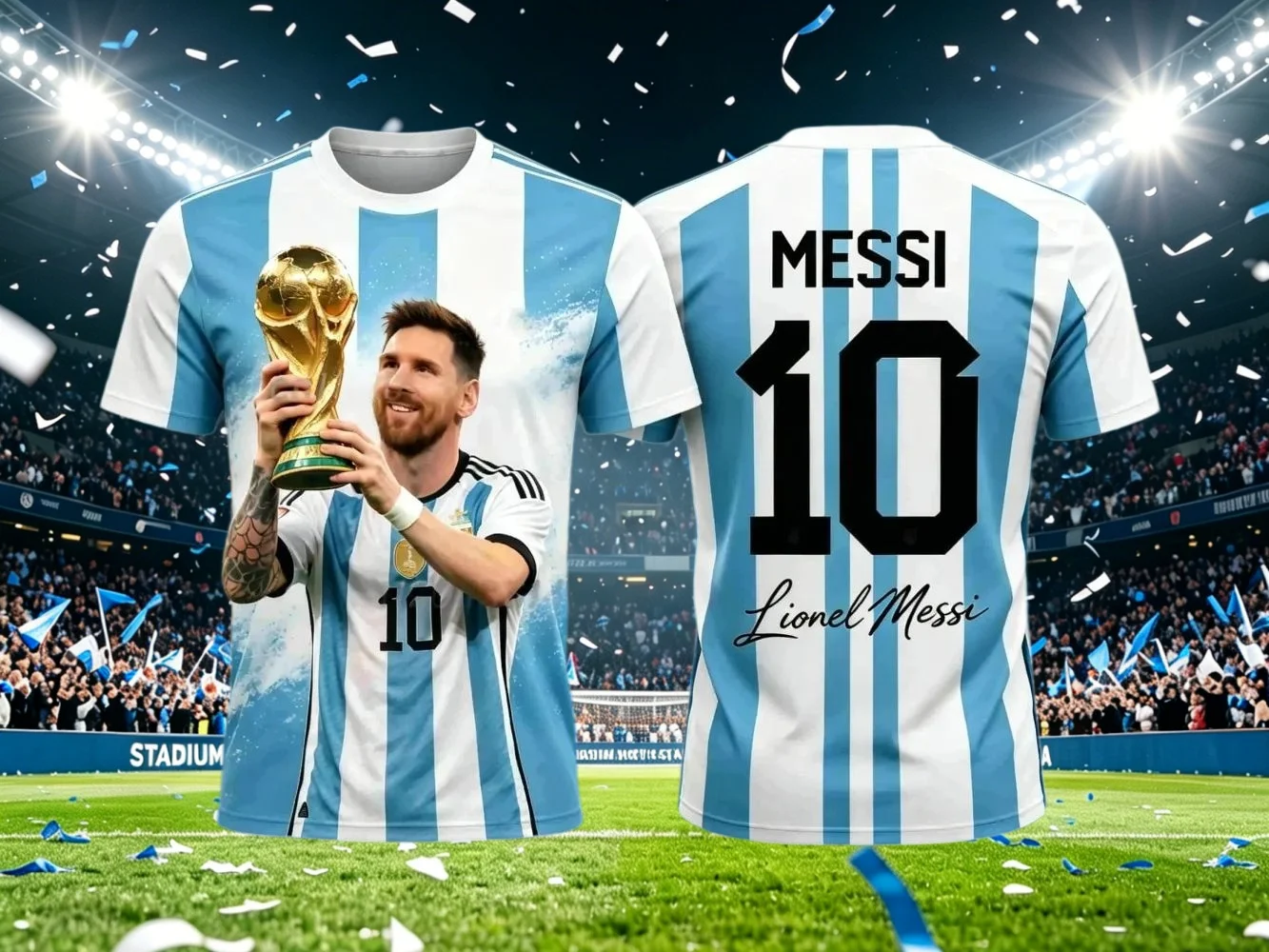 Nouveau maillot de football imprimé en 3D style Messi pour l'été, t-shirt de sport à manches courtes, ample et confortable, pour toute la famille et les enfants