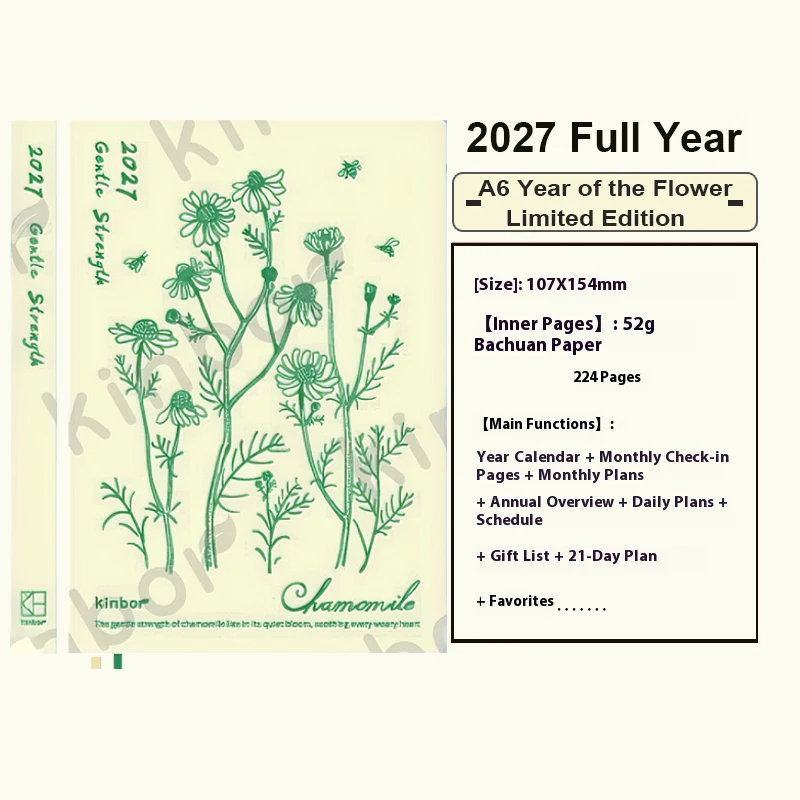 2027 Kinbor Ganzjahres-Notizbuchplaner A5 A6 224 Seiten 52g Bachuan-Papier Tages-, Wochen- und Monatsplaner Zeitmanagement-Organizer – Detail 6