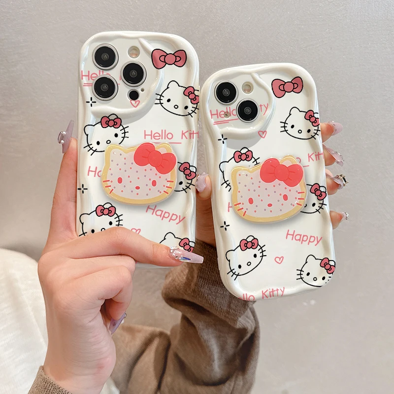 

Simplicity Yk2 Hello Kittys 3D Wave Bracket Phone Case For OPPO Reno 11 F 8 T 7 Z 6 5 4 Pro F23 F11 F9 4G 5G Soft Silicone Cover