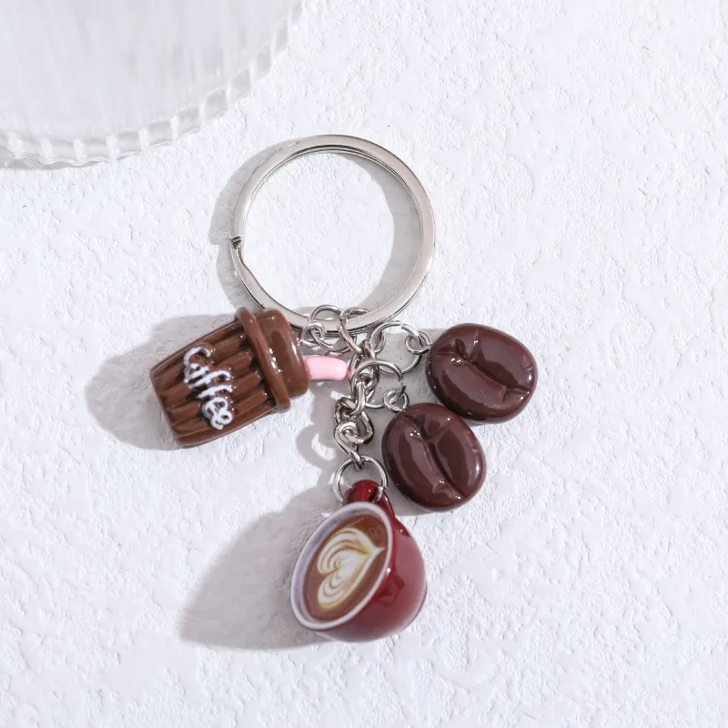 Minimalist Creative Coffee Cup Keyring Charming Coffee Bean Bag Charm Car Keyring Accessory