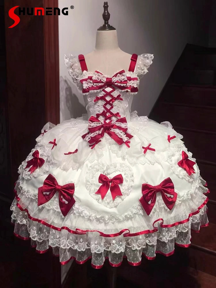 

Original Christmas Cos Sweet Lolita Sling Dress JSK Girl's Woman's Sweet Bow Lace Wedding Dress Birthday Party Princess Dress