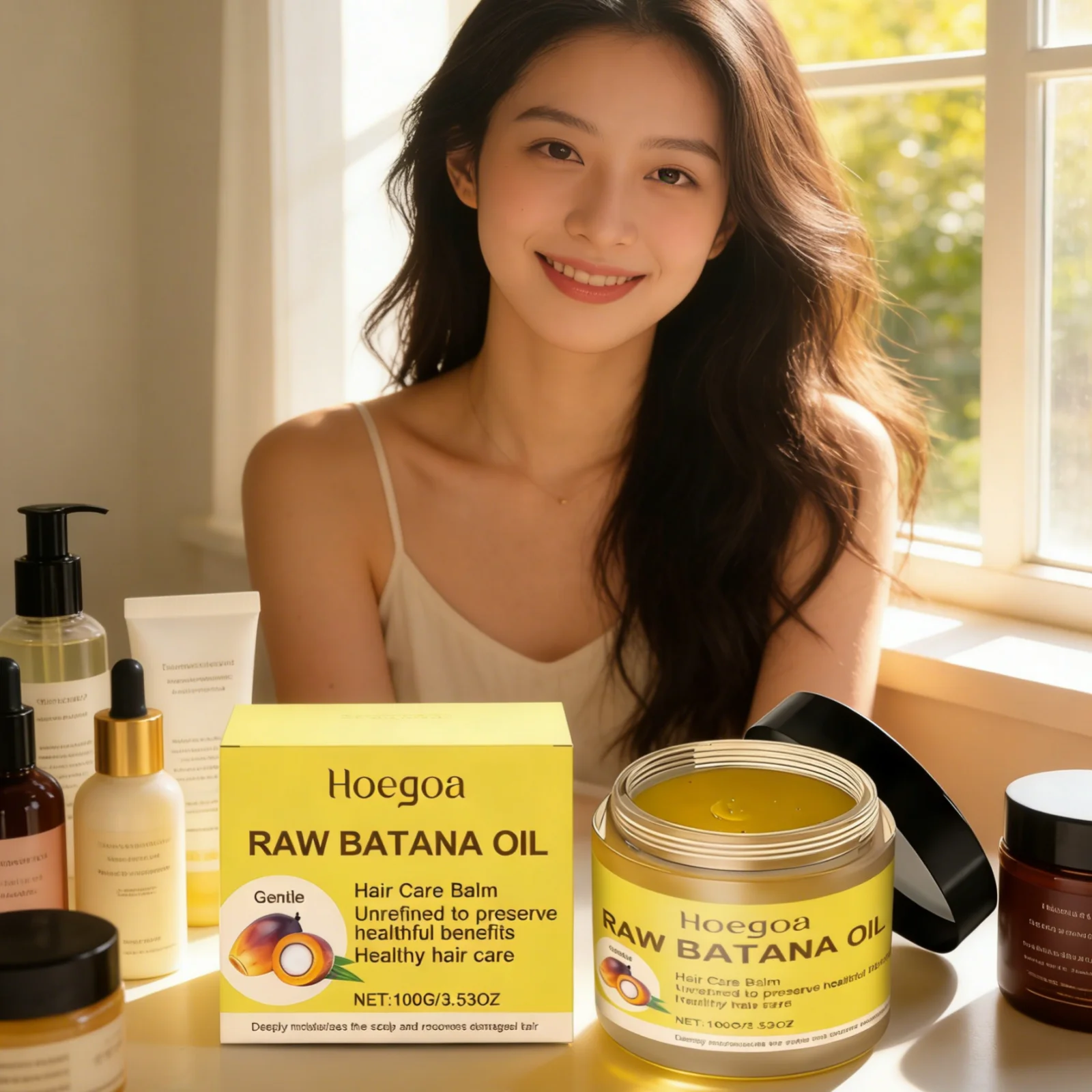 Bálsamo para el Cuidado del Cabello con Aceite de Batana Hoegoa, Hidratante de Larga Duración, Suavizante, Voluminizador, de Rápida Absorción, Suero Capilar Hidratante Suave, 100g