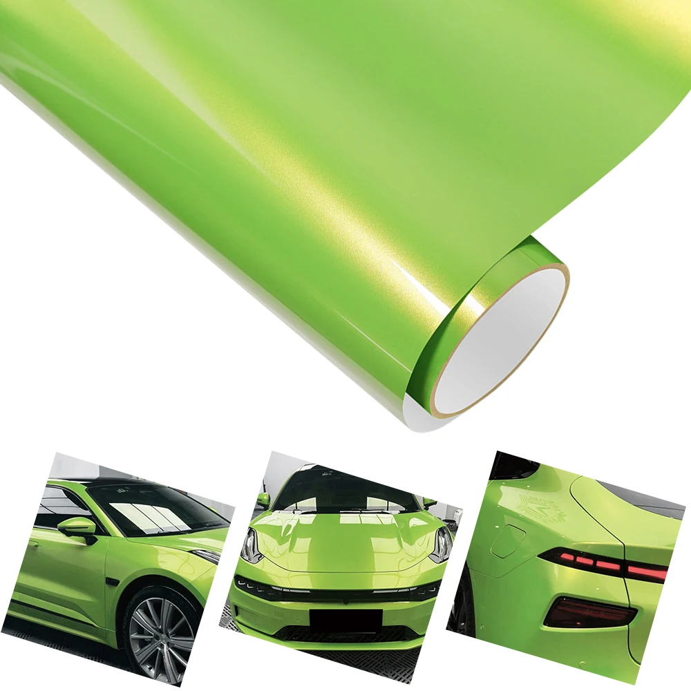 

Glossy Car Vinyl Film PET Magic Green Auto Vinyl Wrap Film Waterproof Self Adhesive Motorcycle Car Body Decoration Sticker Film