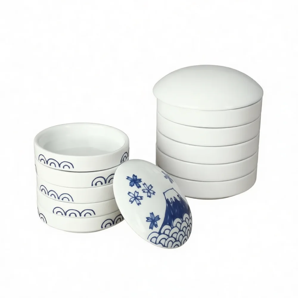 Chinese Painting Ceramic Ink Tray Five Tier Mixing Palette Elaborate Blue And White Craft Inkwell Desk Decoration Supplies
