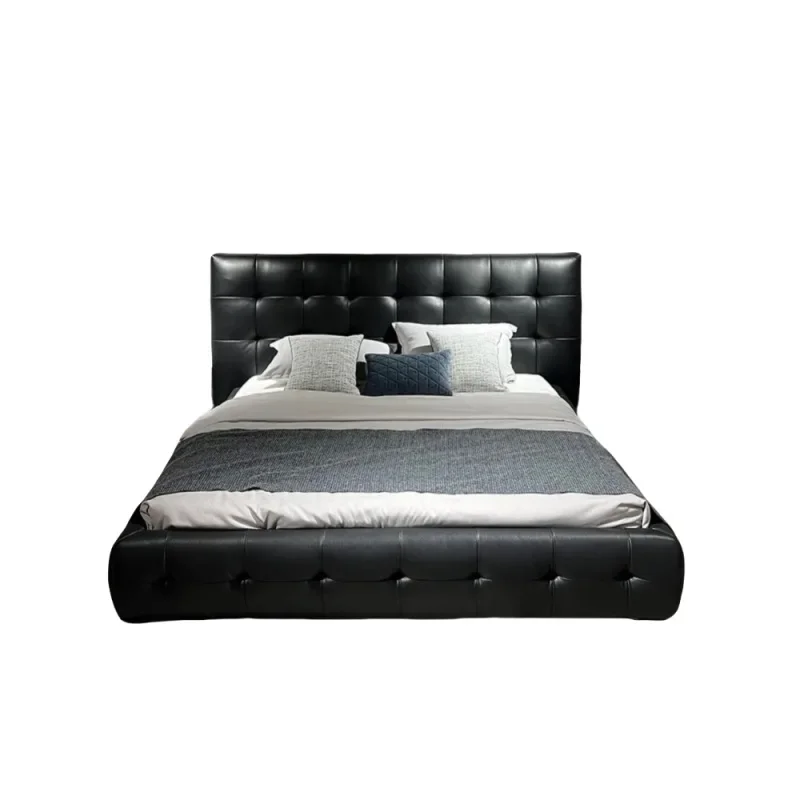 

Light luxury design master bedroom black buckle double bed 1.8 soft wedding bed
