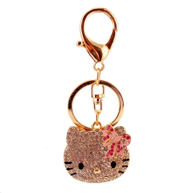 Hello Kitty Kawaii Diamond Inlaid Cartoon Cat Head Makeup Mirror Keychain Women Bag Accessories Pendant Women Gift Wholesale view 5