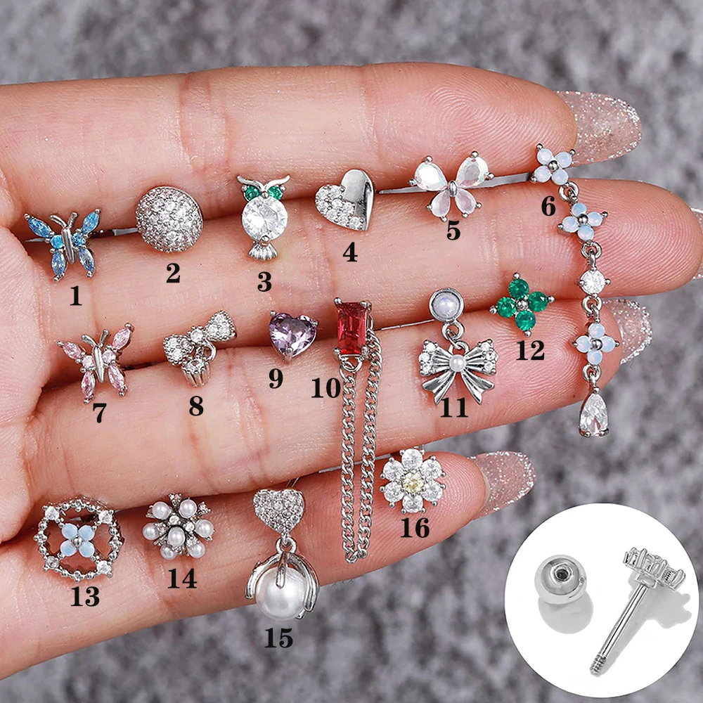 1PC Gold Color Helix Piercing Stud Earrings For Women Conch Flat Ear Lobe Piercing Cartilage Tragus Stainless Steel Body Jewelry