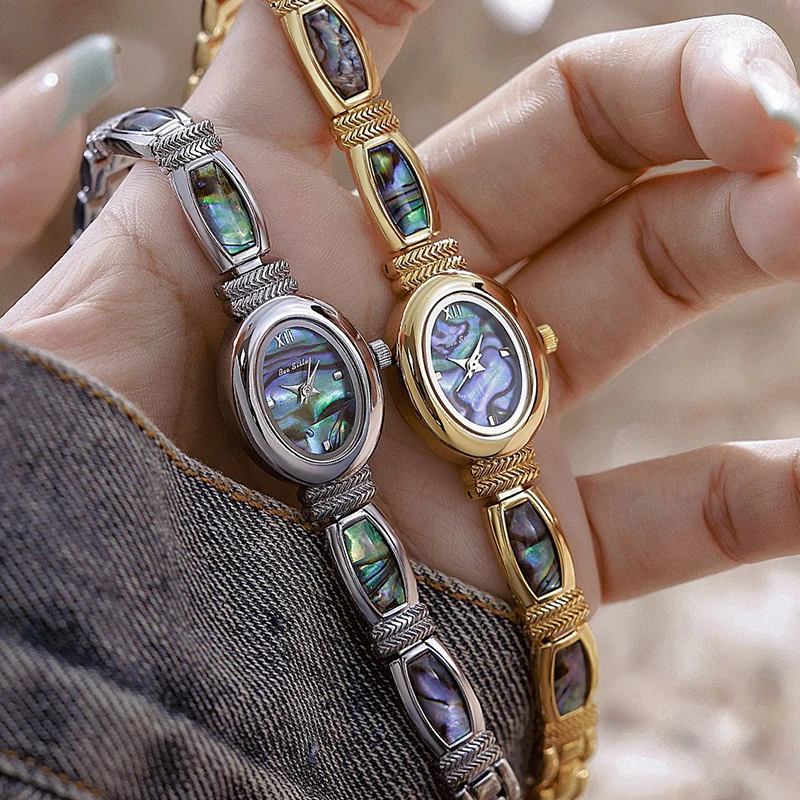 البيضاوي الهاتفي النساء ساعات يد العلامة التجارية الفاخرة السيدات ساعات المعصم للإناث ساعة الذهب تصميم فريد من نوعه كوارتز ساعة اليد #2