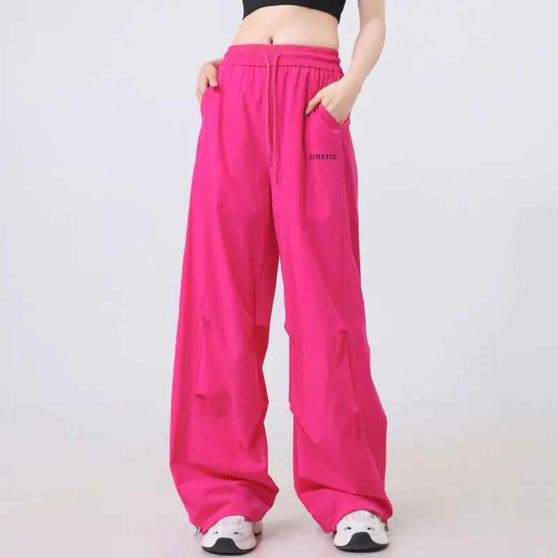 Summer Long Jazz Street Dance Square Dance Sports Pants Breathable Quick Dry Elastic Paratrooper Long Trousers Casual Pants
