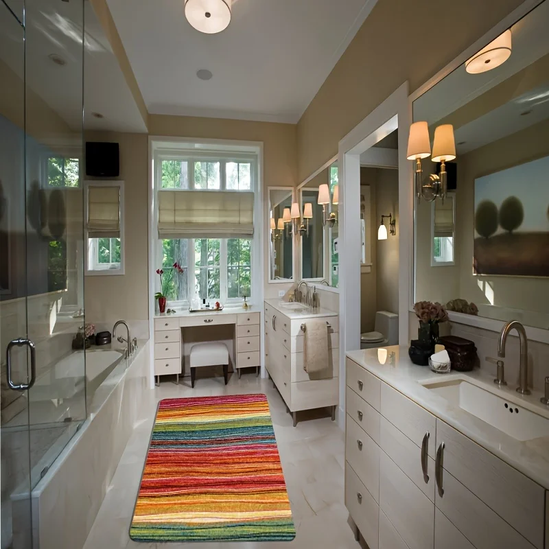 VIKAMA-alfombra a rayas coloridas, felpudo de arcoíris, alfombra de bienvenida, alfombra suave de área grande para dormitorio, decoración del hogar y la sala en vivo