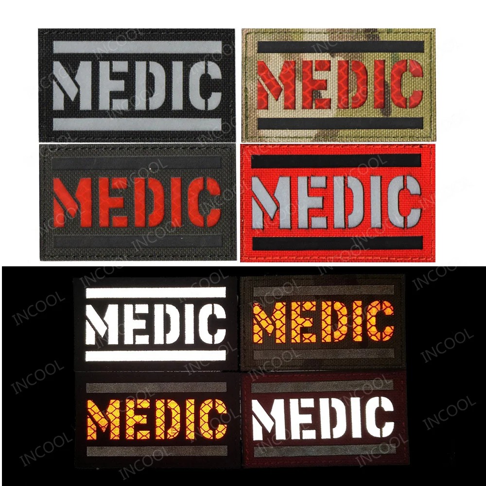 Laser Cutting MEDIC IR Reflective Patches Glow In Dark Emergency Rescue Fabric Armband Shoulder Embroidery Badges For Clothe Bag