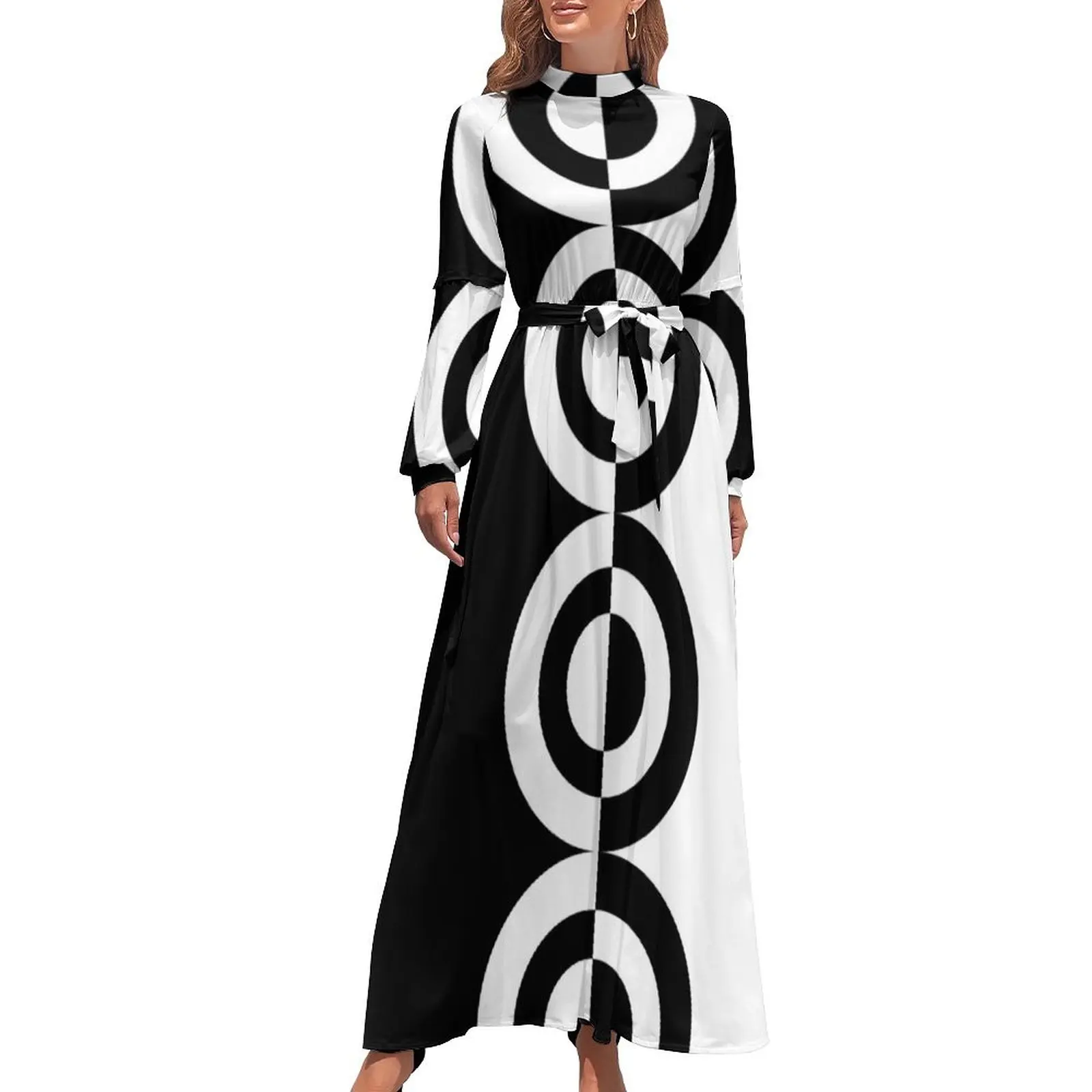 

Retro Sixties Mod Contrast Circles Long Dress Women's long dress elegant dresses plus sizes