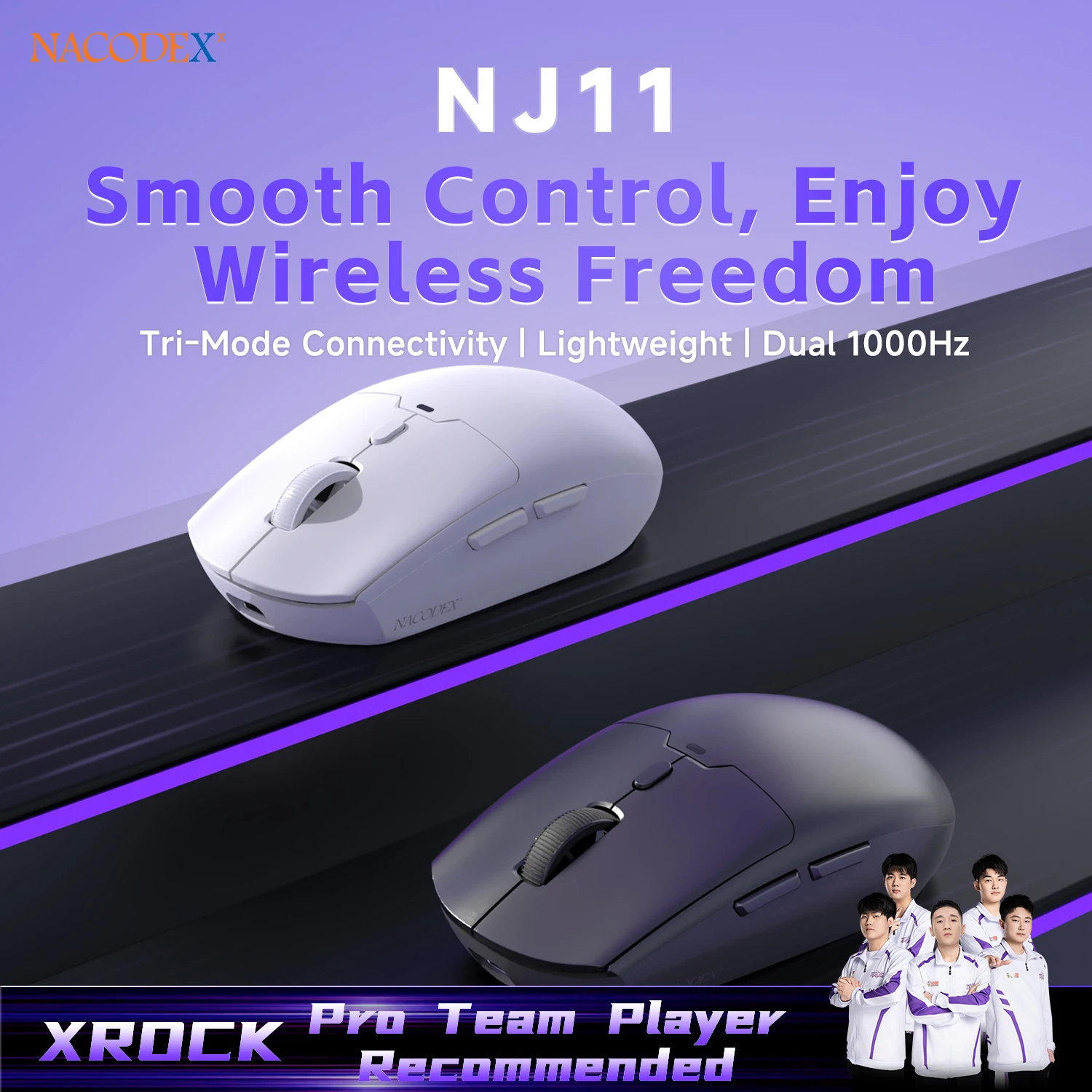 raton inalambrico ajazz nj11 tri-modo bluetooth24g diseno ligero recomendado para juegos profesionales y oficina