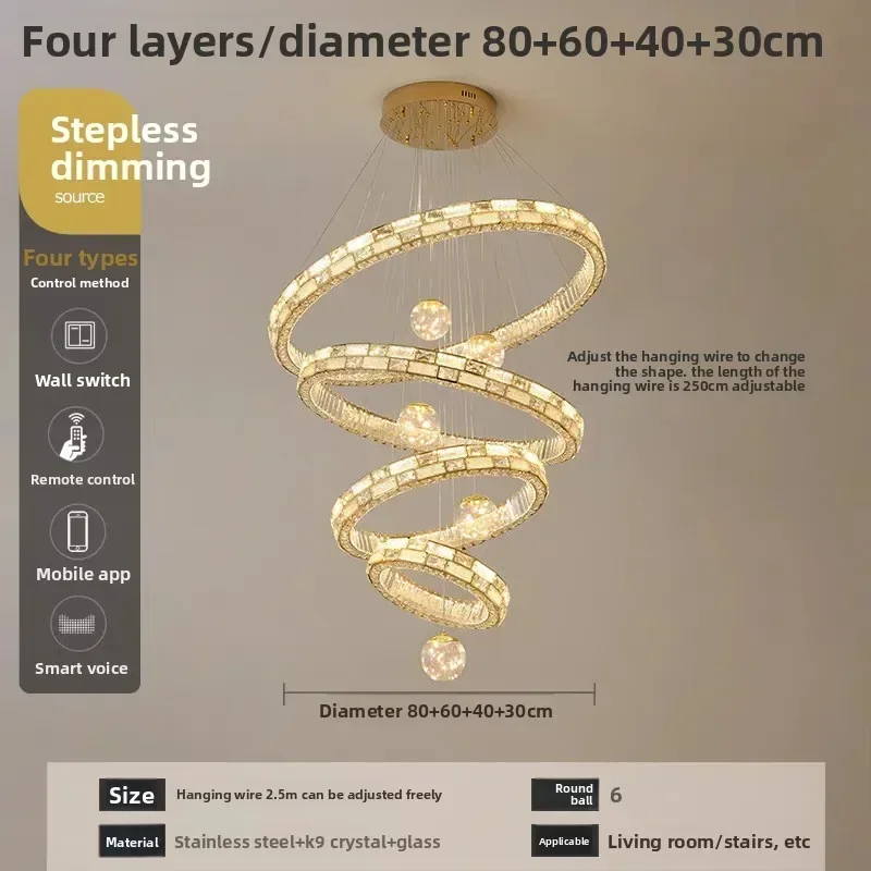 大型シャンデリア 高級クリスタル リビングルームシャンデリア 自宅別荘 空き階段シャンデリア