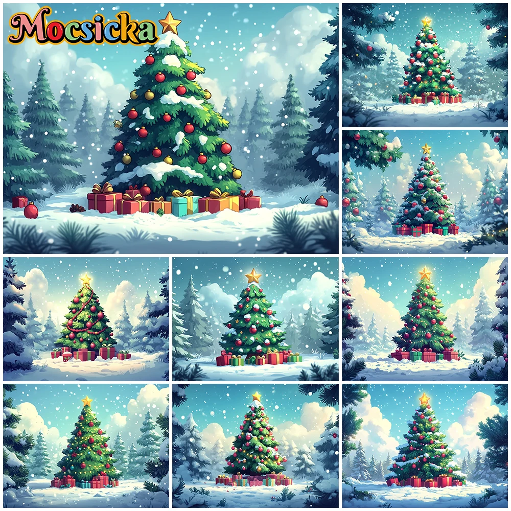 

Mocsicka Big Christmas Tree Photography Background Winter Snow New Year Party Wallpaper Forest Gift Decoration Festival Backdrop