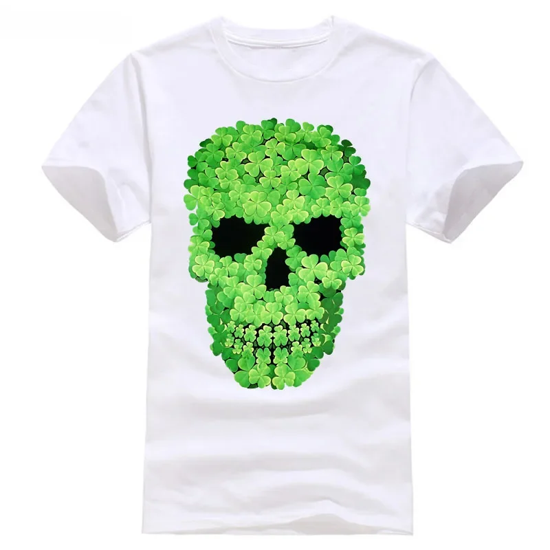 Green Shamrock T Shirt Skull Patricks Day 3 Leaf Clovering Mens Short Sleeve T-shirt Fashion Top Tees Harajuku