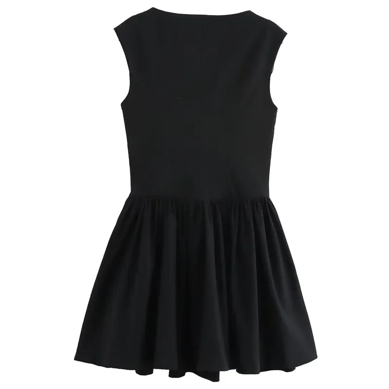 Traf mini vestido com babados vestido feminino preto vestidos curtos plissados sem mangas gola quadrada vestidos elegantes vestidos de festa mulher