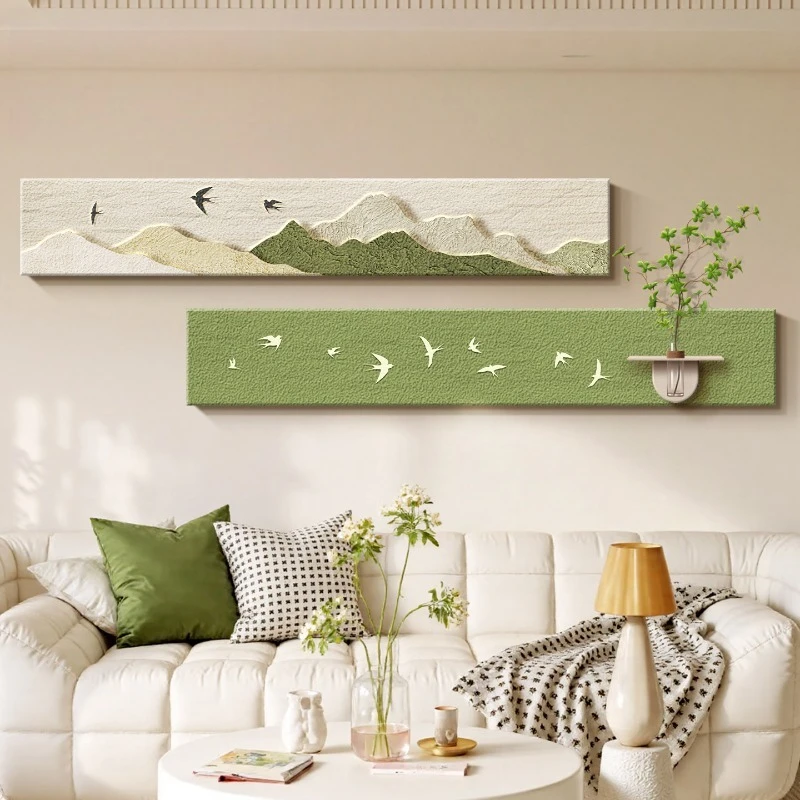 Mountain sofa background wall decorative painting cream wind living room creative hydroponic green plant sandstone combination