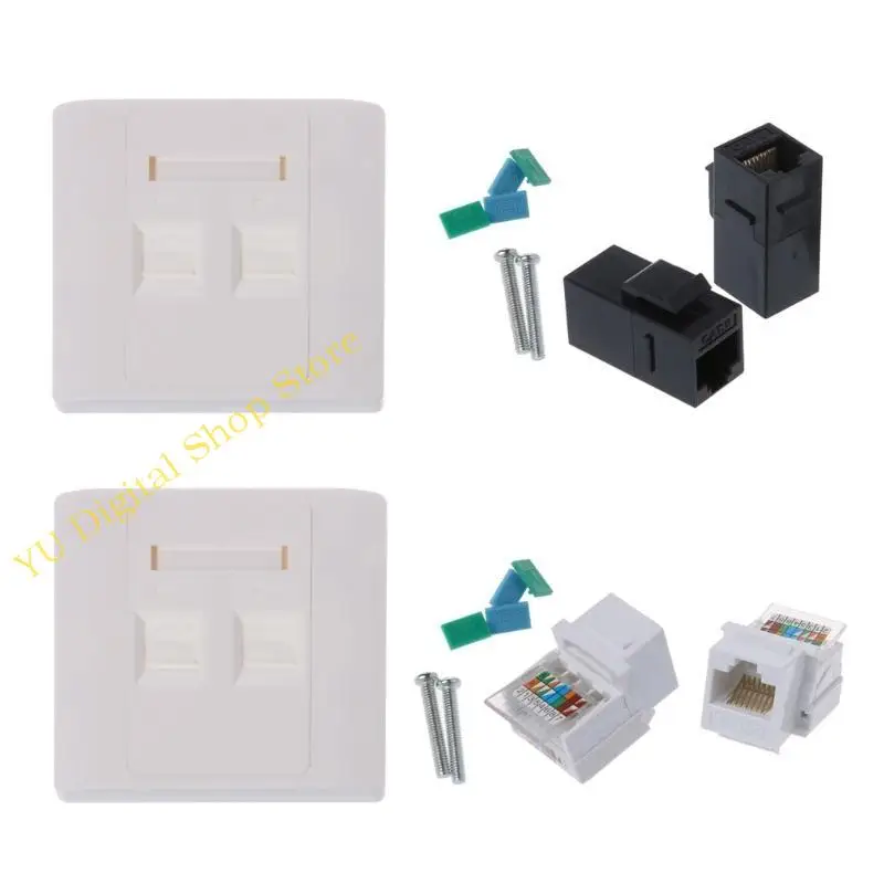 96BA 2 Ports RJ45 CAt6 Wall Plate With Female to Female Connector Straight