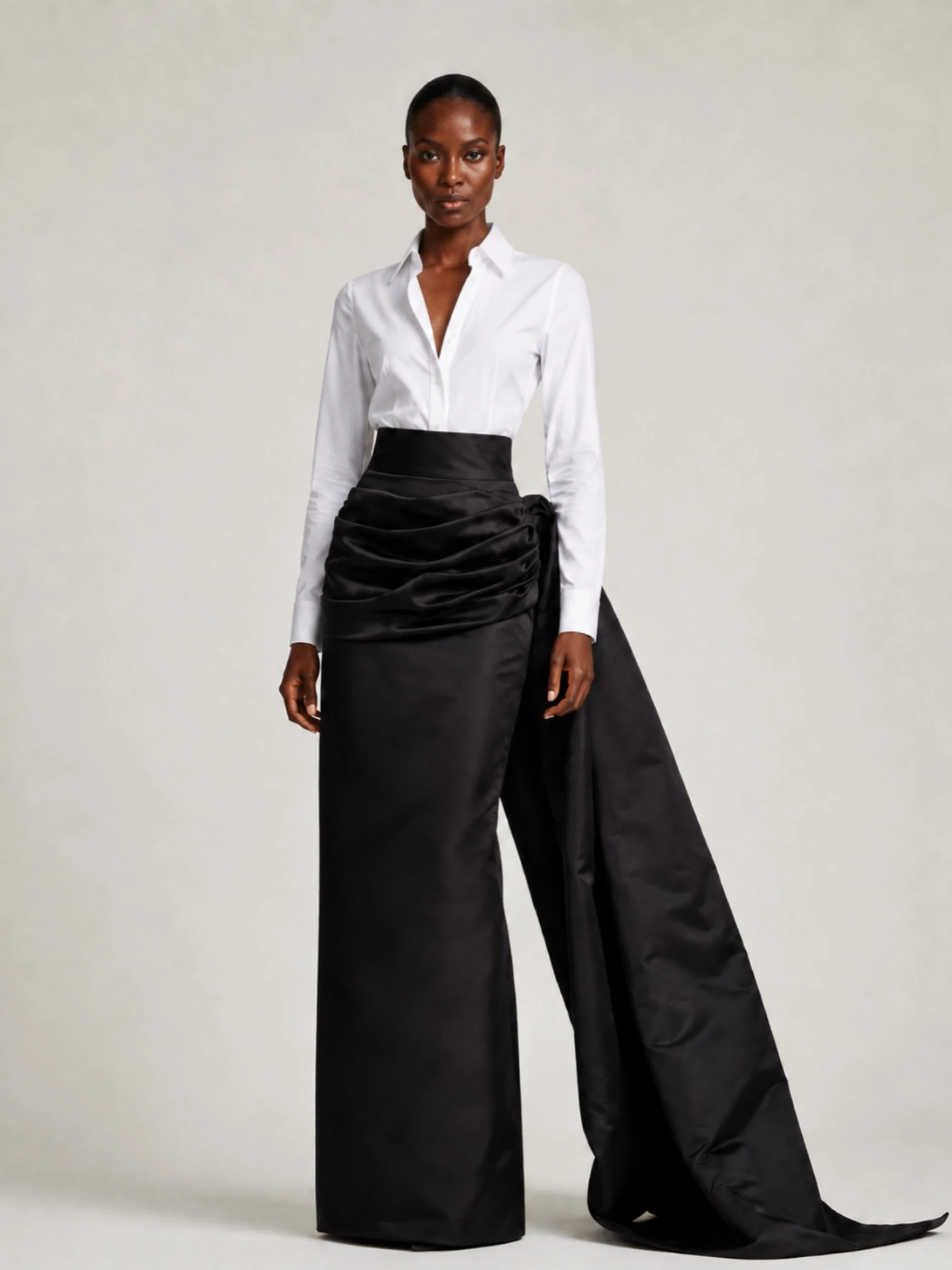 Women's High Waist Black Satin Maxi Skirt Asymmetric Side Train Long Skirts Elegant Floor Length Ruched Draped Formal Skirt 2026