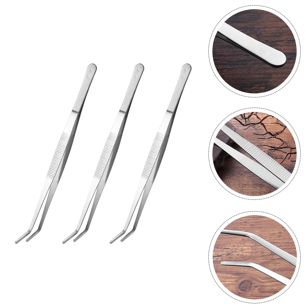 

3 Pcs Tweezers Dental Teeth Care Kit Dressing Dentist Dentists Supplies Oral Bent Tip Stainless Steel Curved