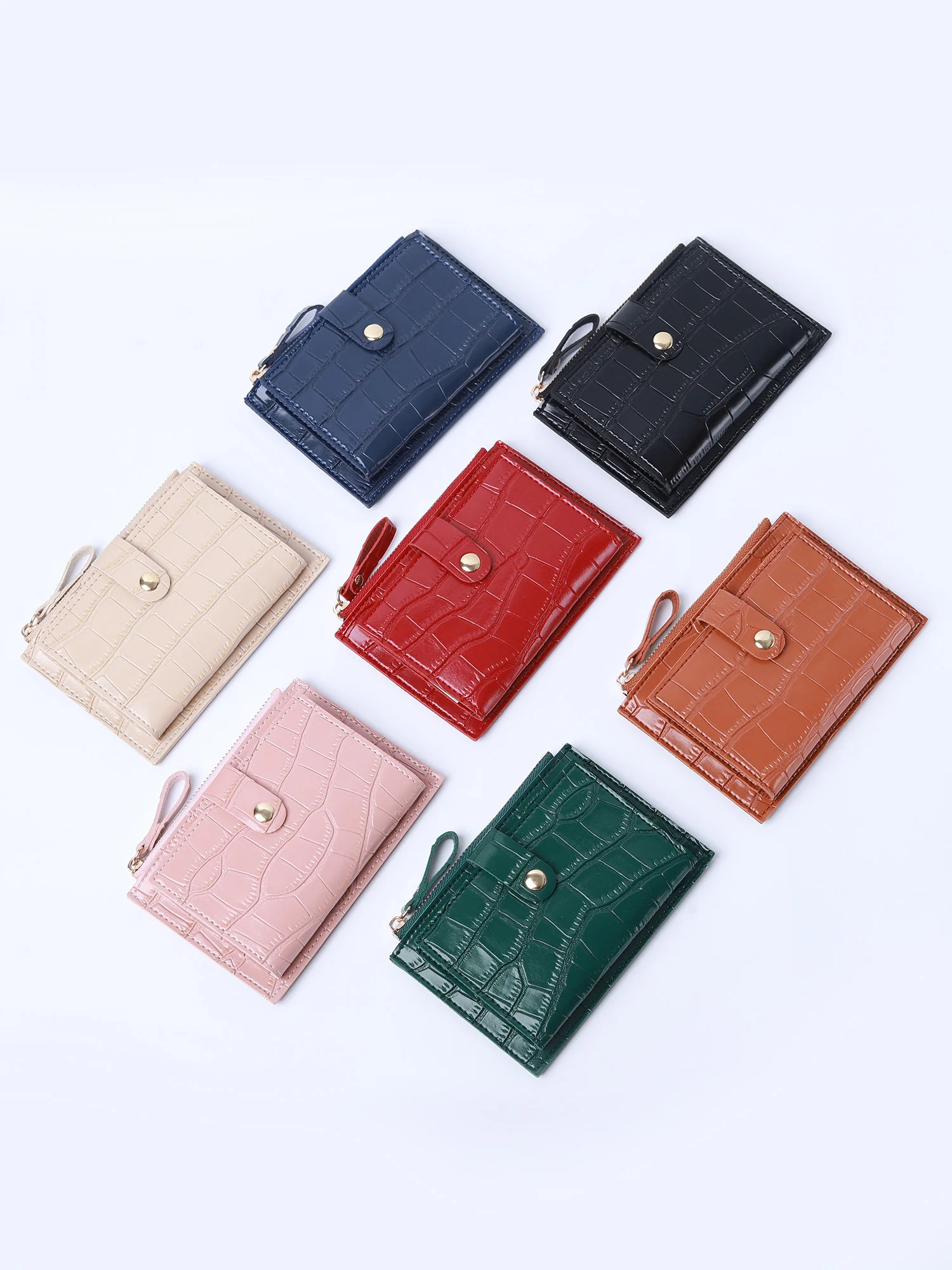 Mini Minimalistischer PU-Leder Kartenhalter für Damen, Stilvolles Krokodilmuster, Kreditkartenhalter, Kleine und Tragbare Geldbörse mit Reißverschluss – Detail 14