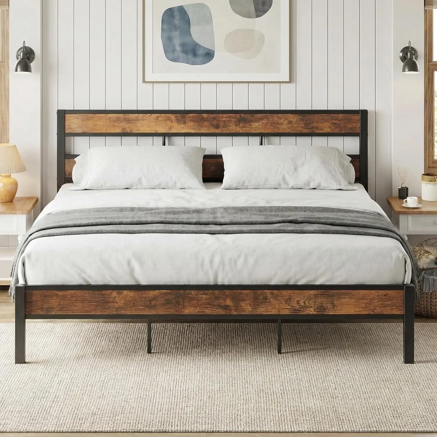 

Каркас кровати King-size с изголовьем, бесшумная металлическая платформа, винтажный коричневый цвет, на заказ