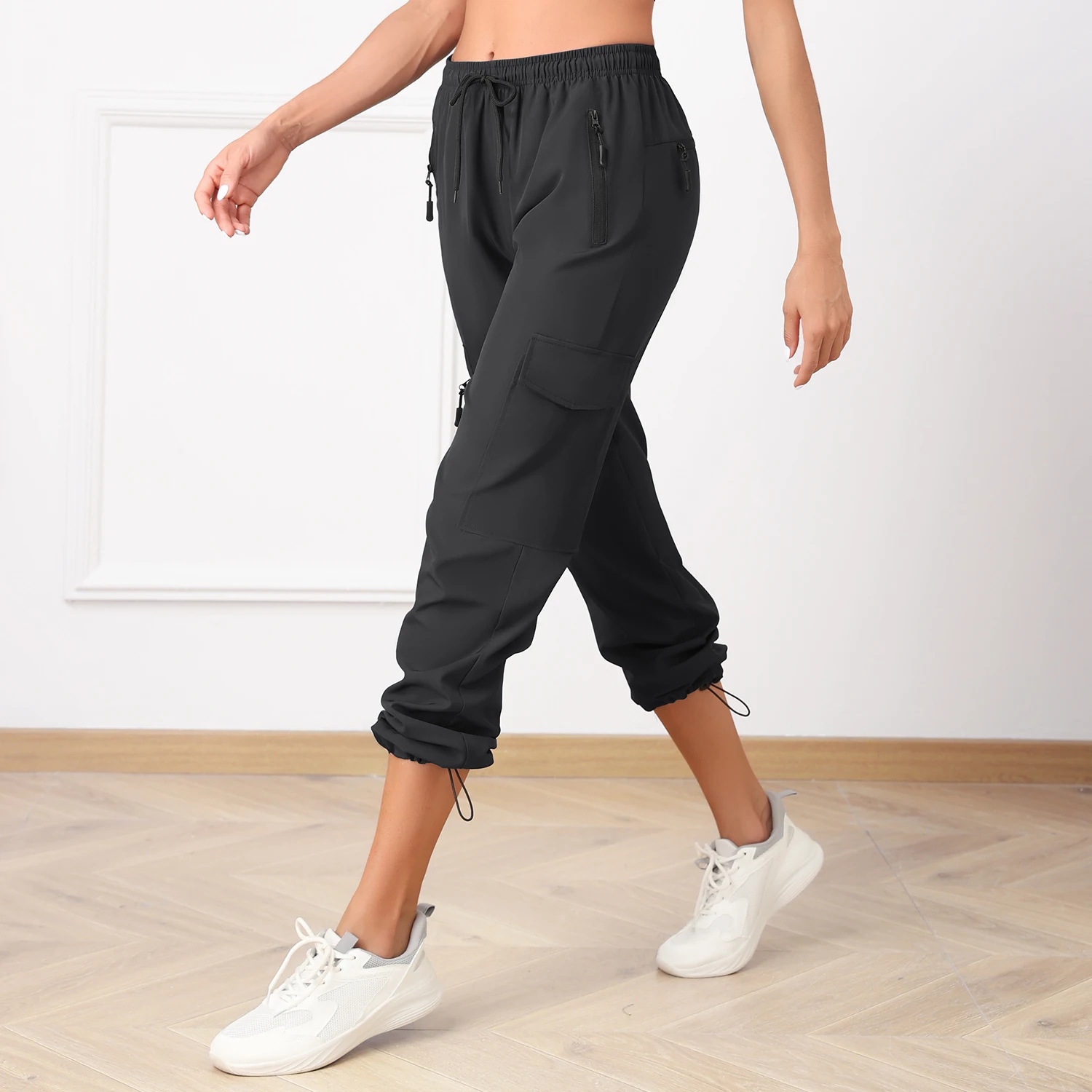 بنطال رياضي برباط للنساء مع جيوب وسحاب سريع الجفاف للجري والركض وصالة الألعاب الرياضية واللياقة البدنية #5