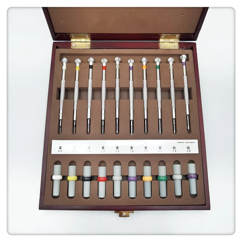 10PCS Watch Repair Screwdrivers With Weight Sleeves In Wooden Box-A79G